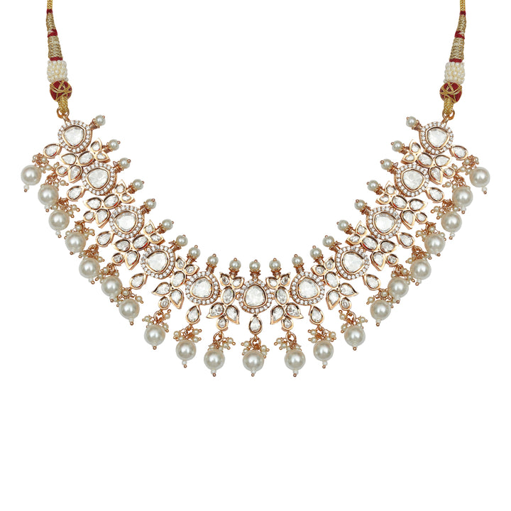 Gold Finished White Bead Kundan Polki Choker Set