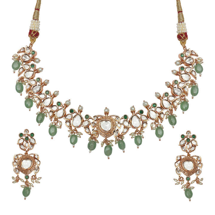 Gold Finished Mint Kundan Polki Choker Set