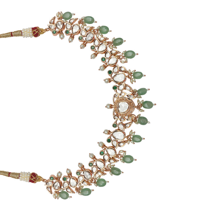 Gold Finished Mint Kundan Polki Choker Set