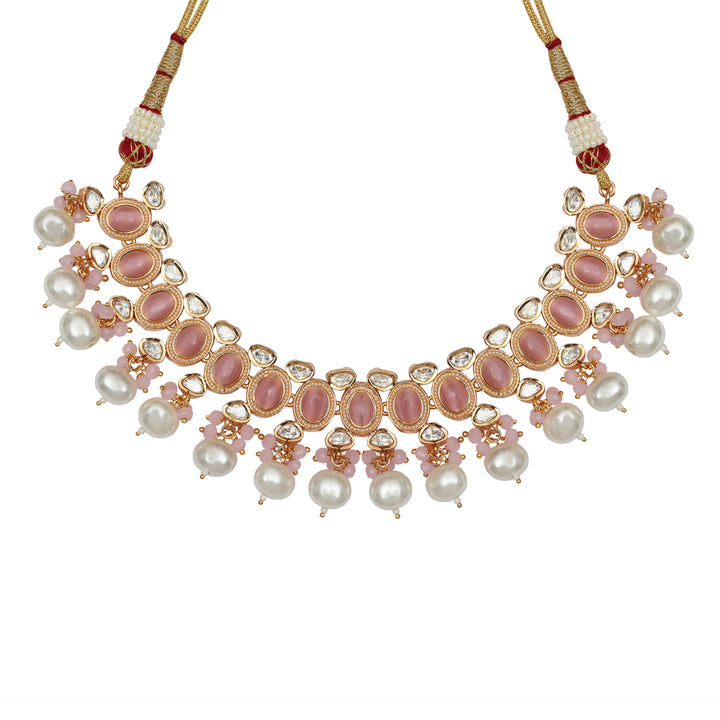 Gold Finished Pink Kundan Polki Choker Set