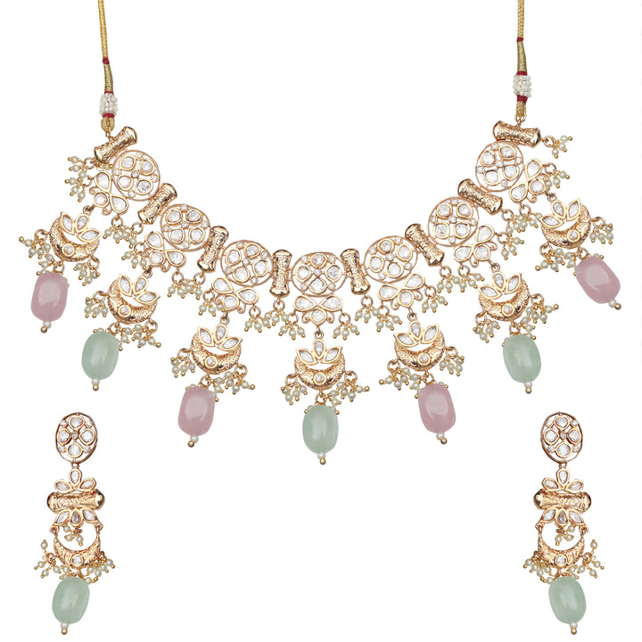 Kundan Choker Set with Mint and Blush Pink Beads