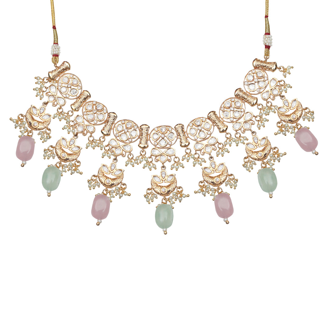 Kundan Choker Set with Mint and Blush Pink Beads