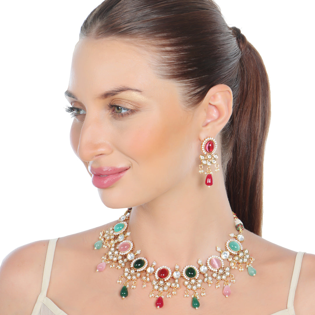 Kundan Choker Set With Multicolored Stones