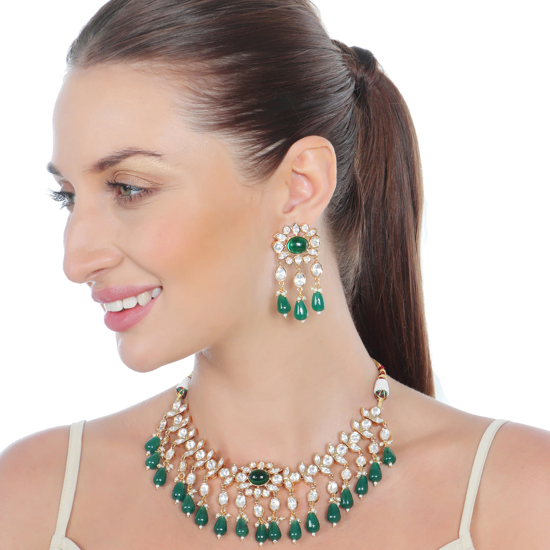 Kundan Choker Set With Mint Colored Stones