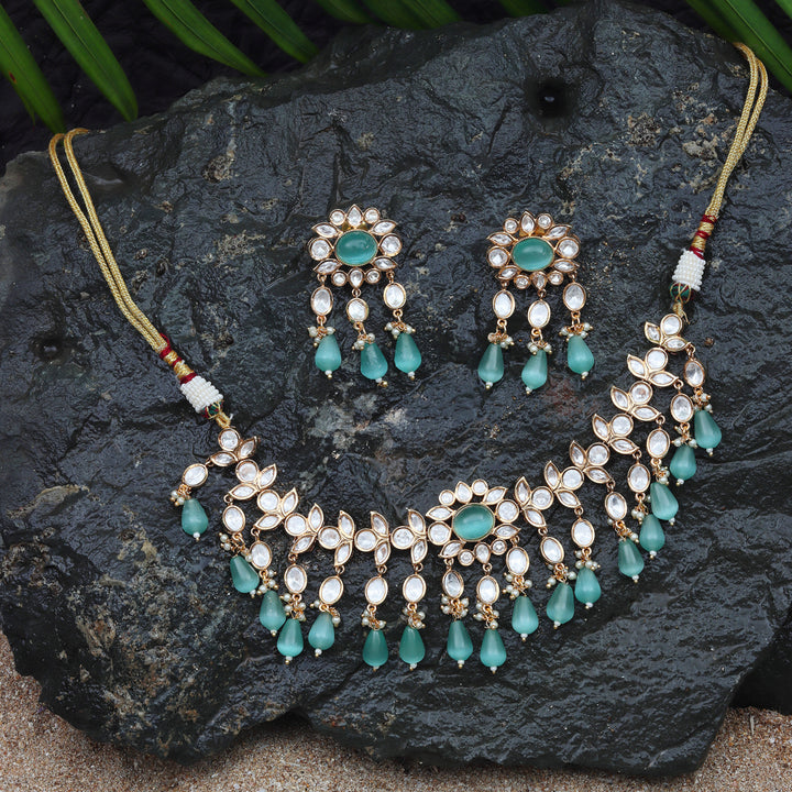 Kundan Choker Set With Mint Colored Stones