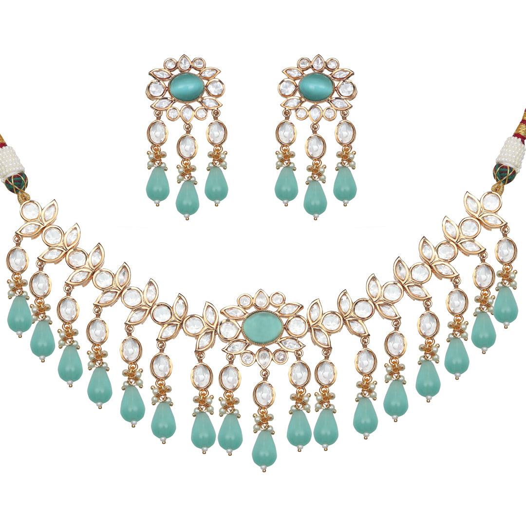 Kundan Choker Set With Mint Colored Stones