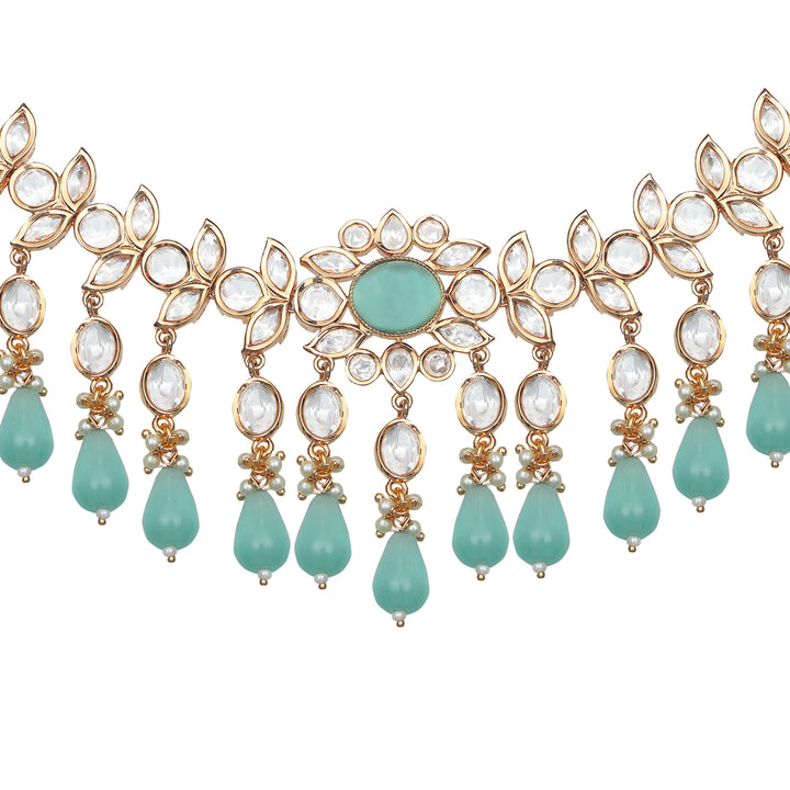 Kundan Choker Set With Mint Colored Stones