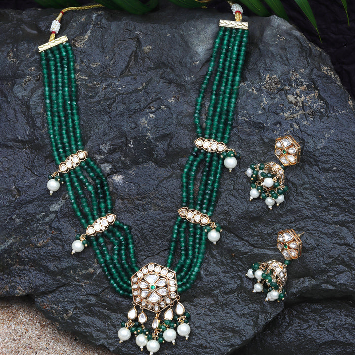 Emerald Green Polki Necklace Set