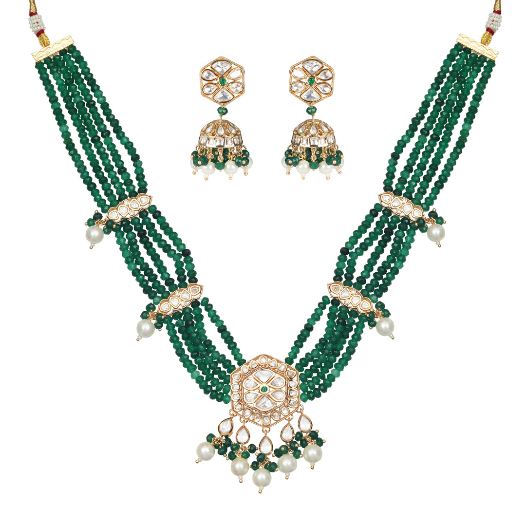 Emerald Green Polki Necklace Set