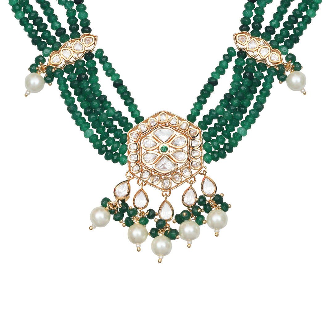 Emerald Green Polki Necklace Set