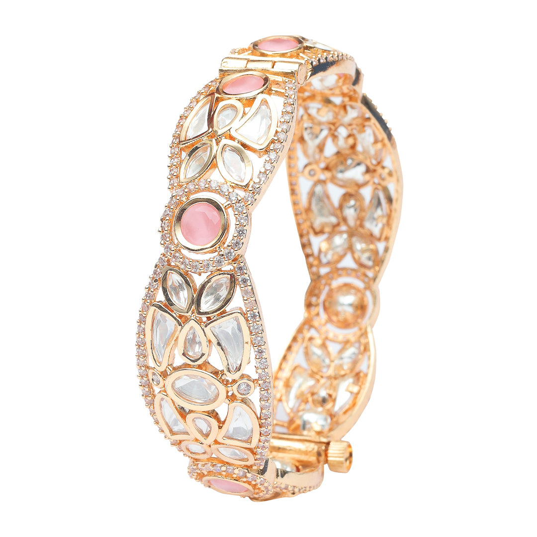 Assymetical Design Kundan Polki Pink Bangles Set