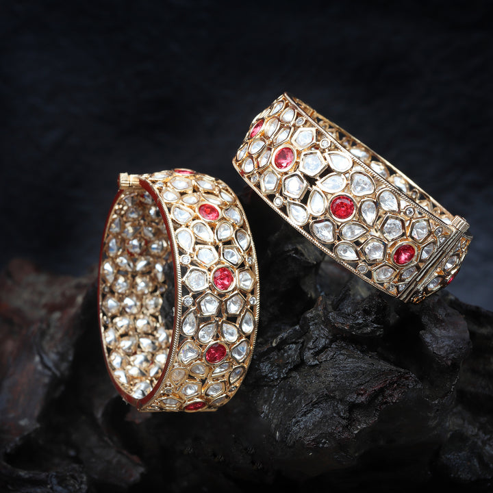 Red Kundan Polki Bangles Set