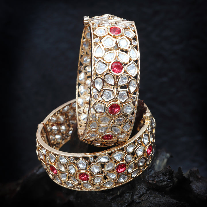 Red Kundan Polki Bangles Set