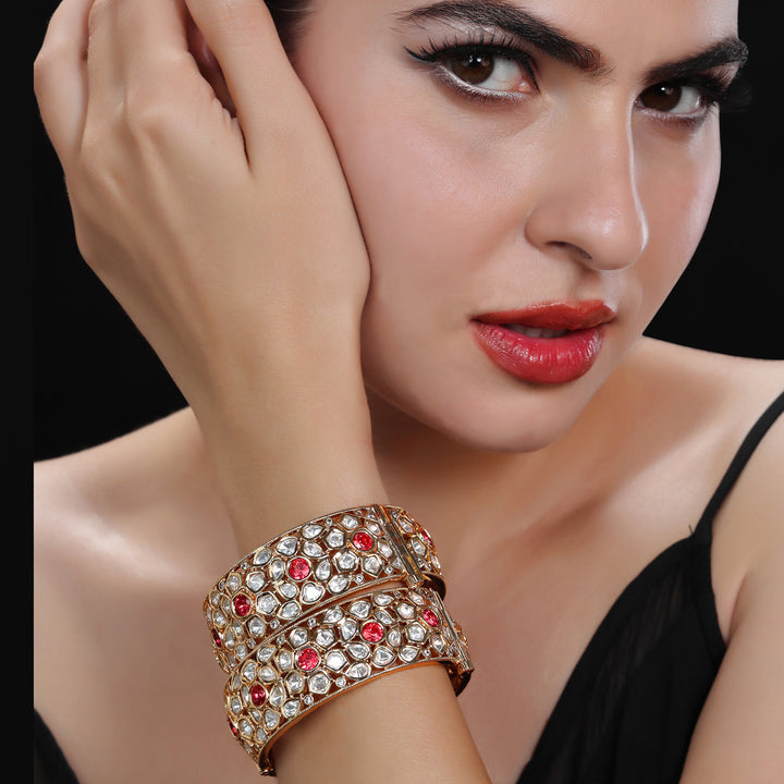 Red Kundan Polki Bangles Set