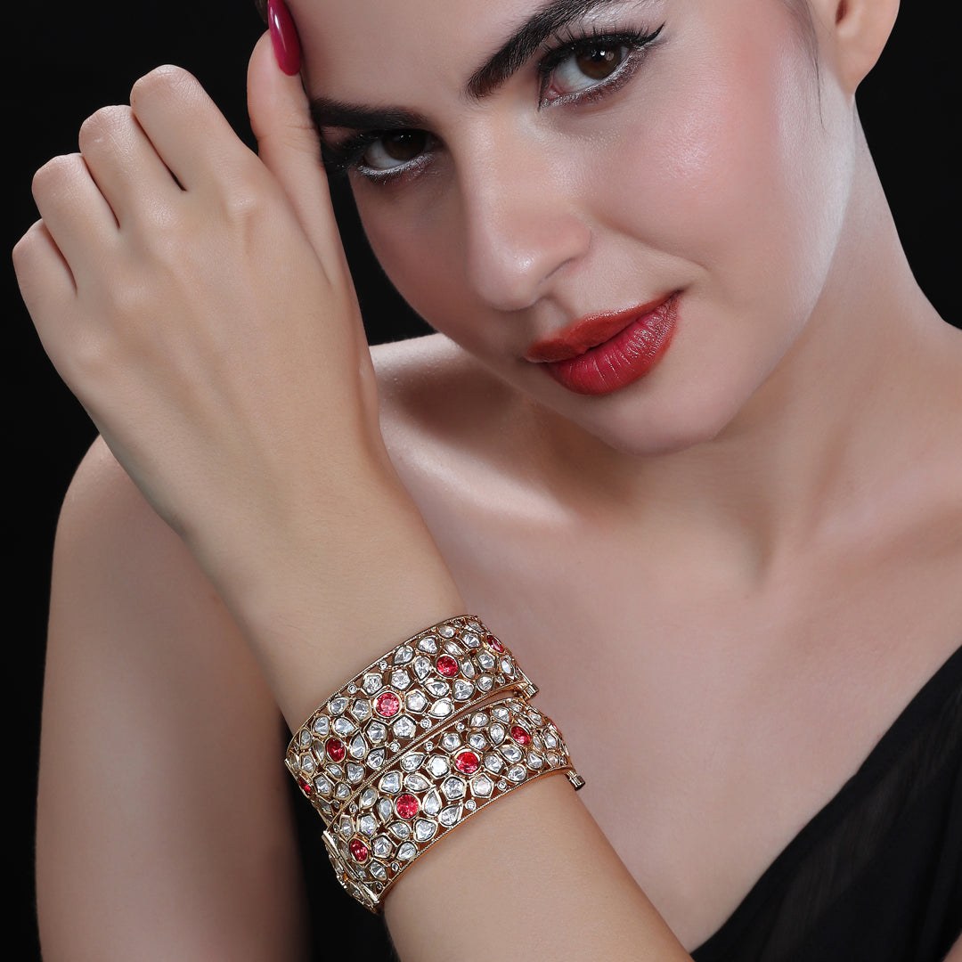 Red Kundan Polki Bangles Set