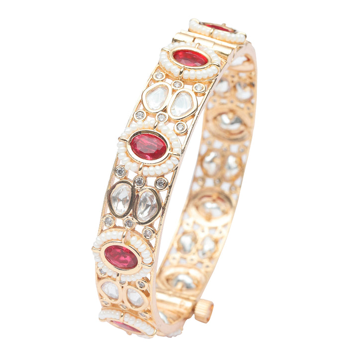 Gold Finished Red Kundan Polki Bangles Set