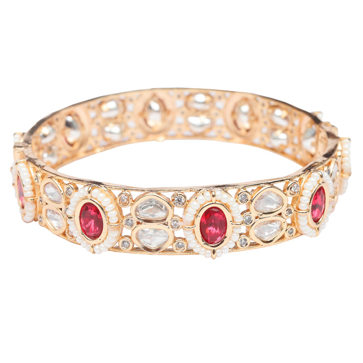 Gold Finished Red Kundan Polki Bangles Set