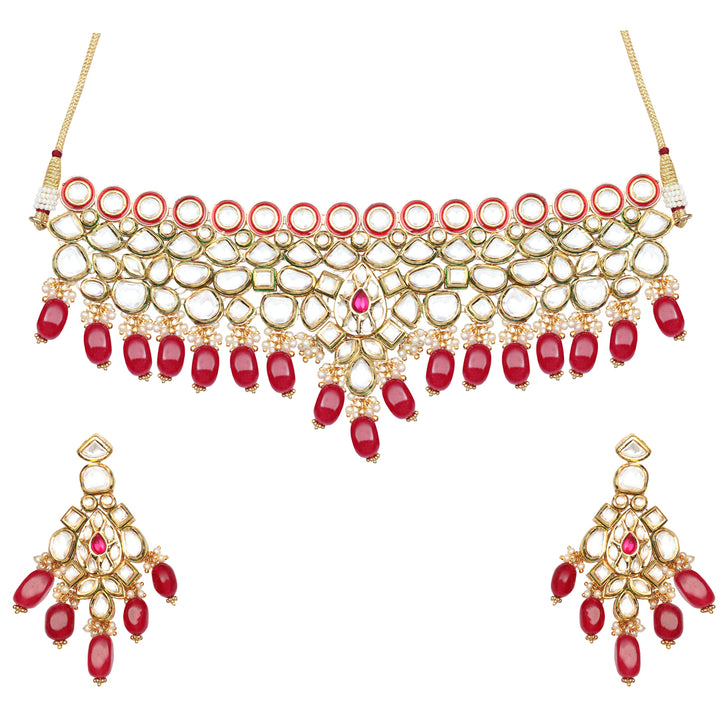 Gold finished Kundan and Polki Choker set with matching Danglers.