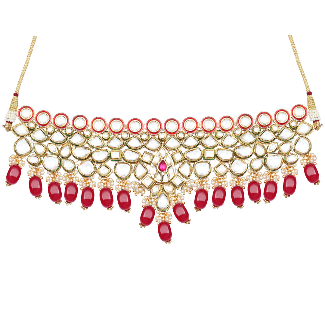 Gold finished Kundan and Polki Choker set with matching Danglers.