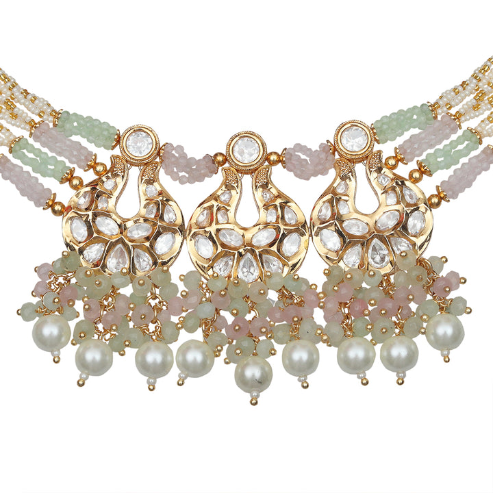 Kundan Chokar Set with Delicate White, Mint & Blush Pink Beads