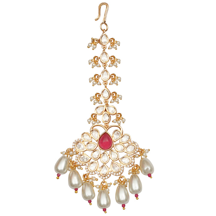 Gold finished Kundan Polki Choker set with matching Danglers and Mang Tikka