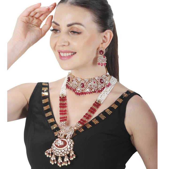 Kundan Polki Elephant Motif Bridal Choker & Mala Set