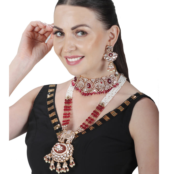 Kundan Polki Elephant Motif Bridal Choker & Mala Set