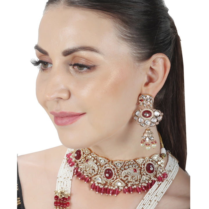 Kundan Polki Elephant Motif Bridal Choker & Mala Set