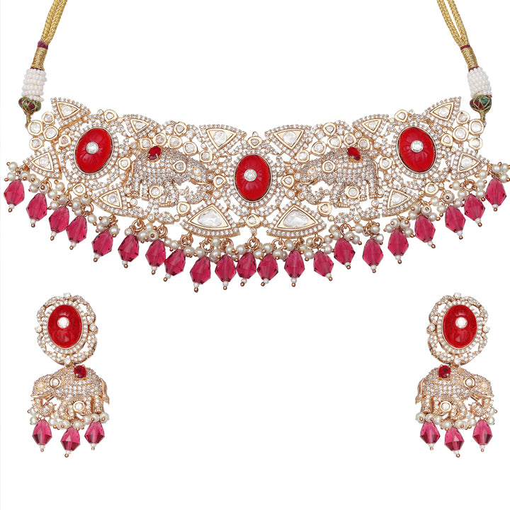 Kundan Polki Elephant Motif Bridal Choker Set