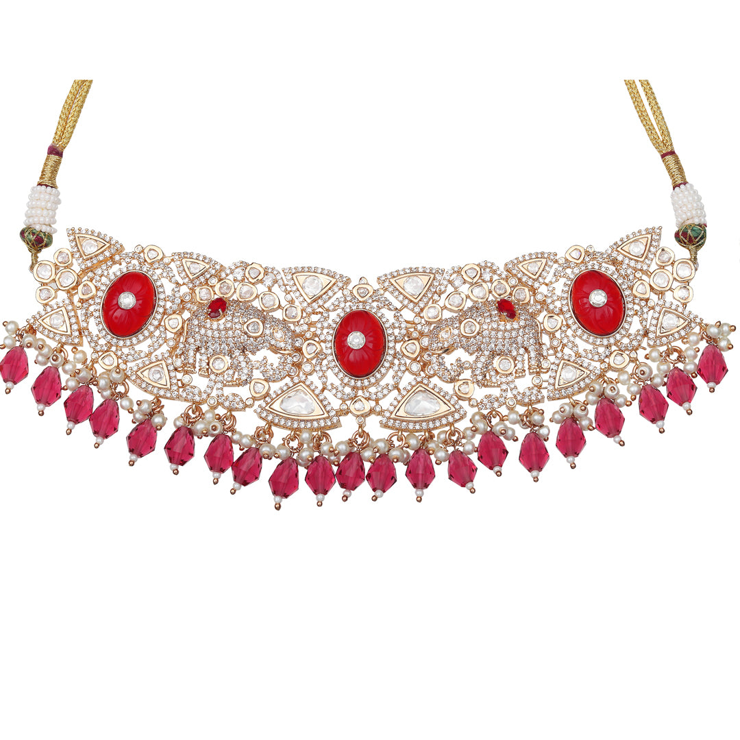 Kundan Polki Elephant Motif Bridal Choker Set