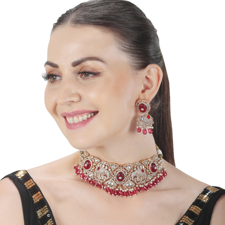 Kundan Polki Elephant Motif Bridal Choker Set