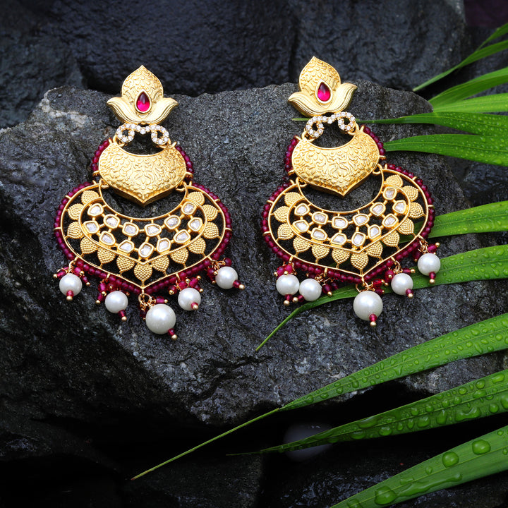 Kundan Chandbalis with Faux Diamonds and Red & White Beads.