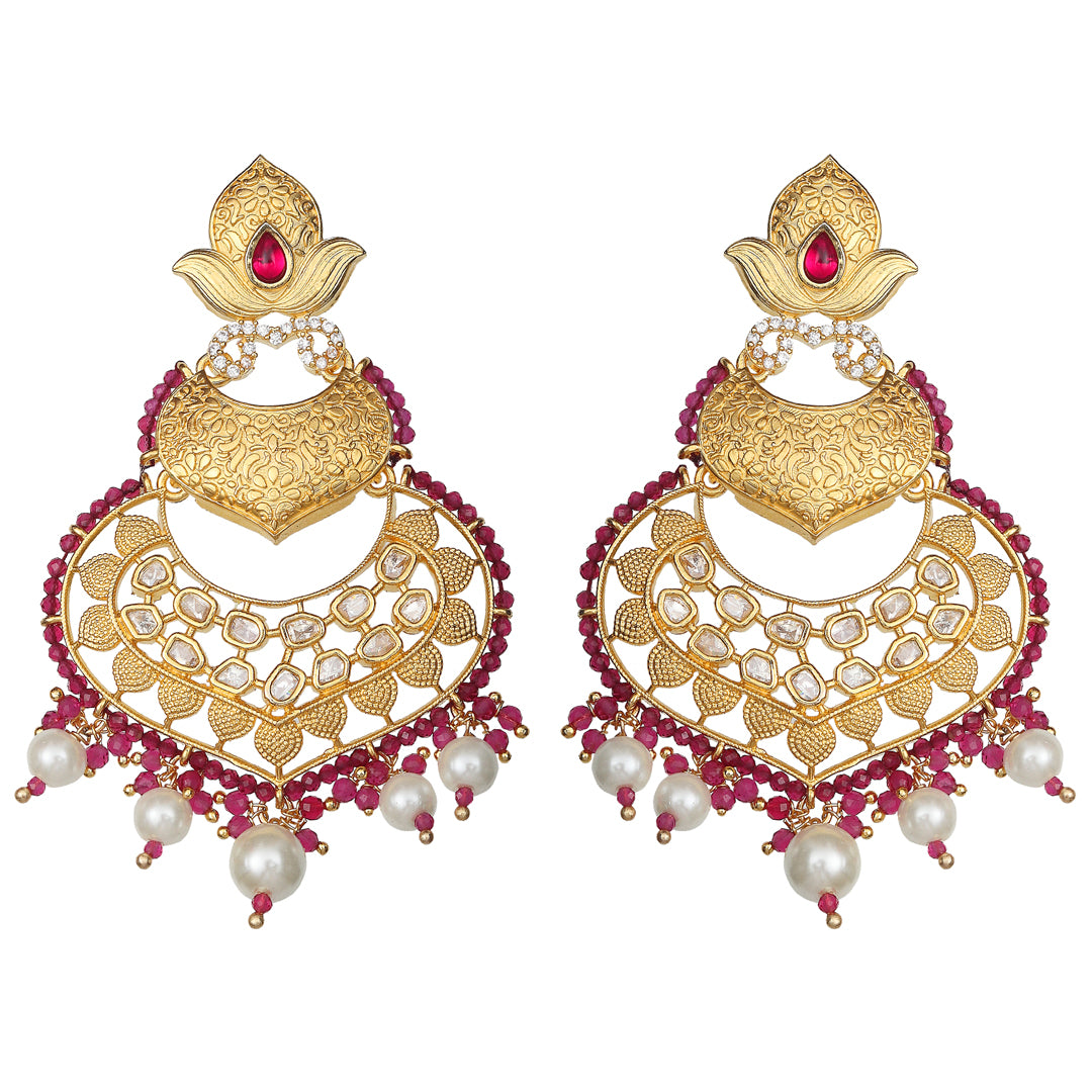 Kundan Chandbalis with Faux Diamonds and Red & White Beads.