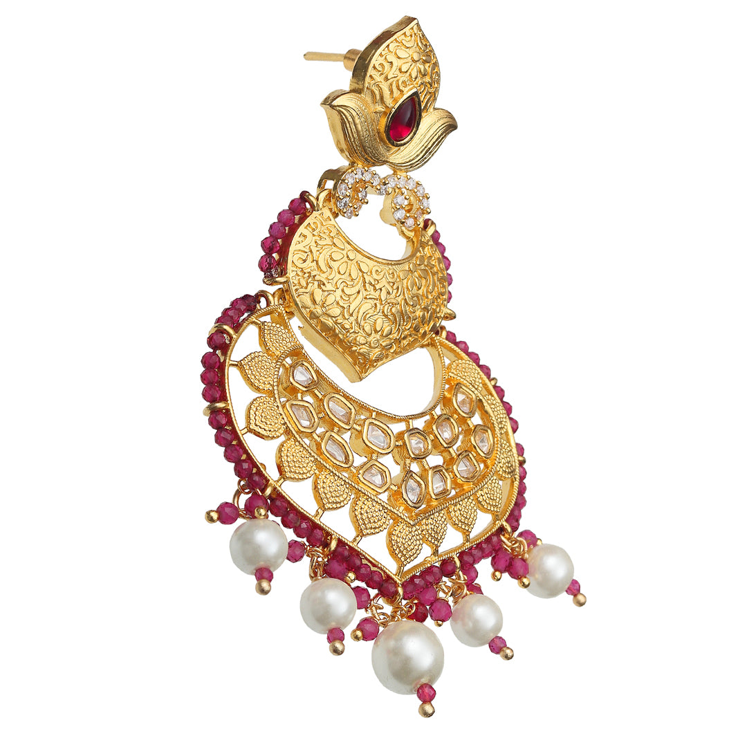 Kundan Chandbalis with Faux Diamonds and Red & White Beads.