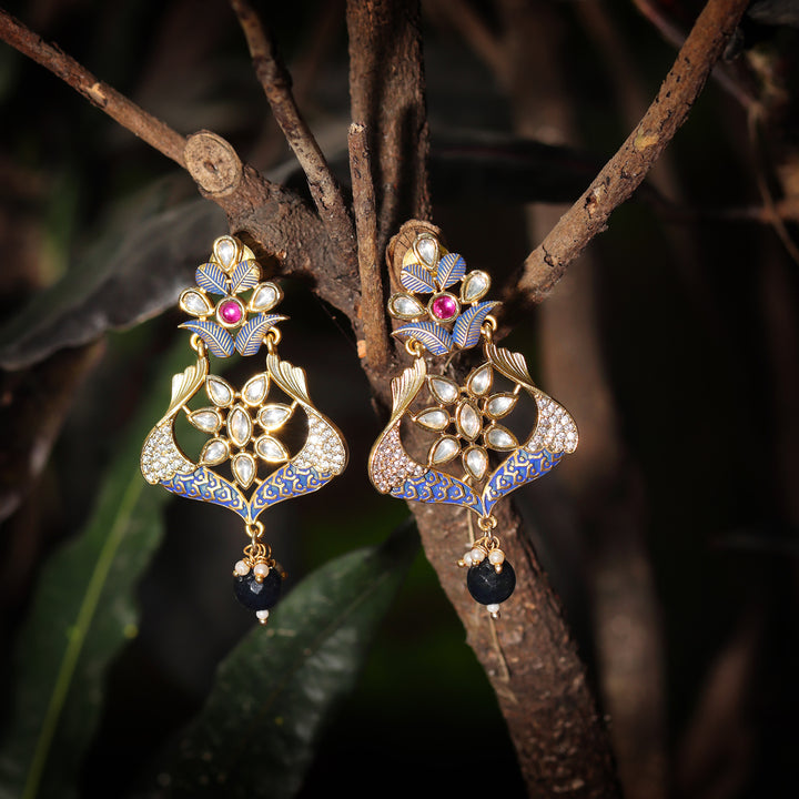 Mint and Gold Meenakari Kundan Danglers