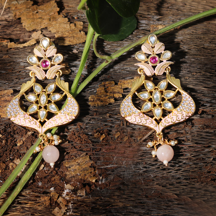 Mint and Gold Meenakari Kundan Danglers