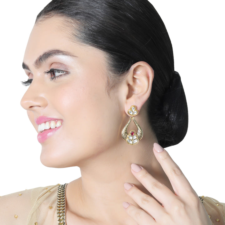 Ivory Meenakari Kundan Danglers