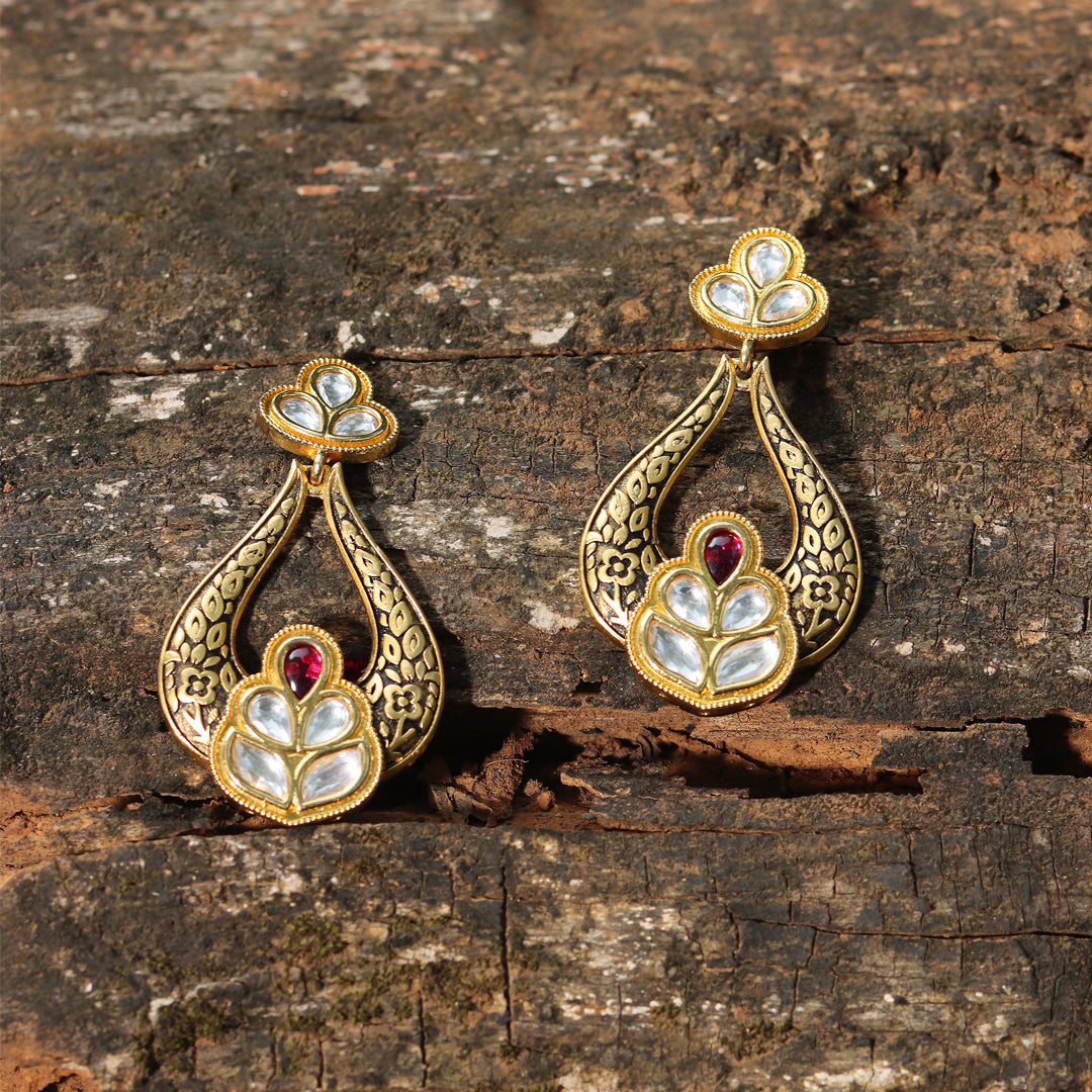 Ivory Meenakari Kundan Danglers