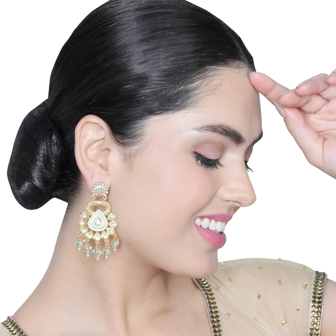 Gold finished Ivory Meenakari and Kundan Danglers