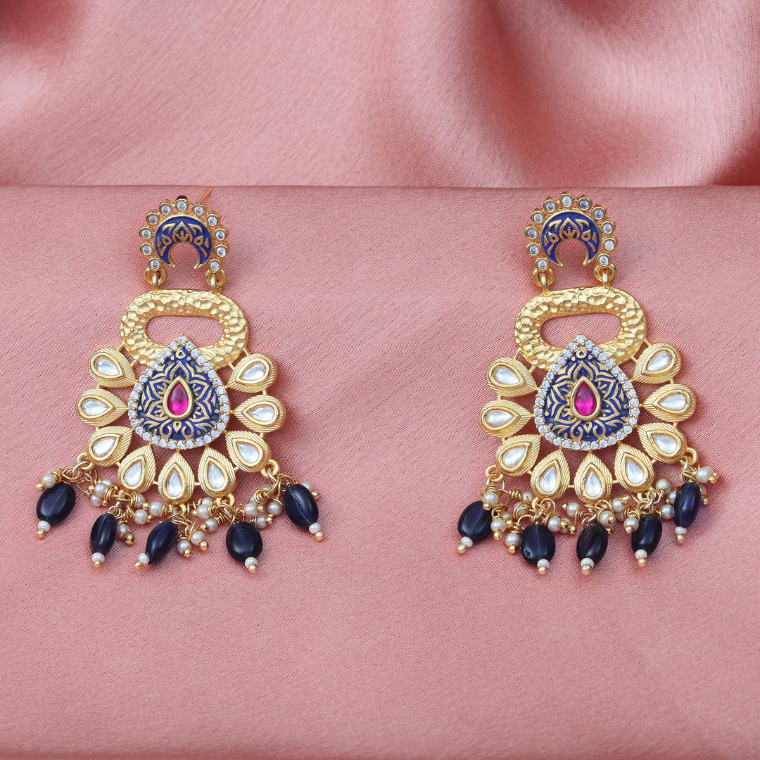 Gold finished Ivory Meenakari and Kundan Danglers