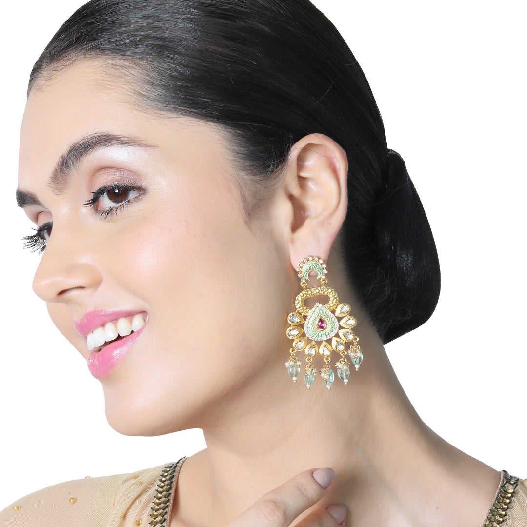 Gold finished Ivory Meenakari and Kundan Danglers