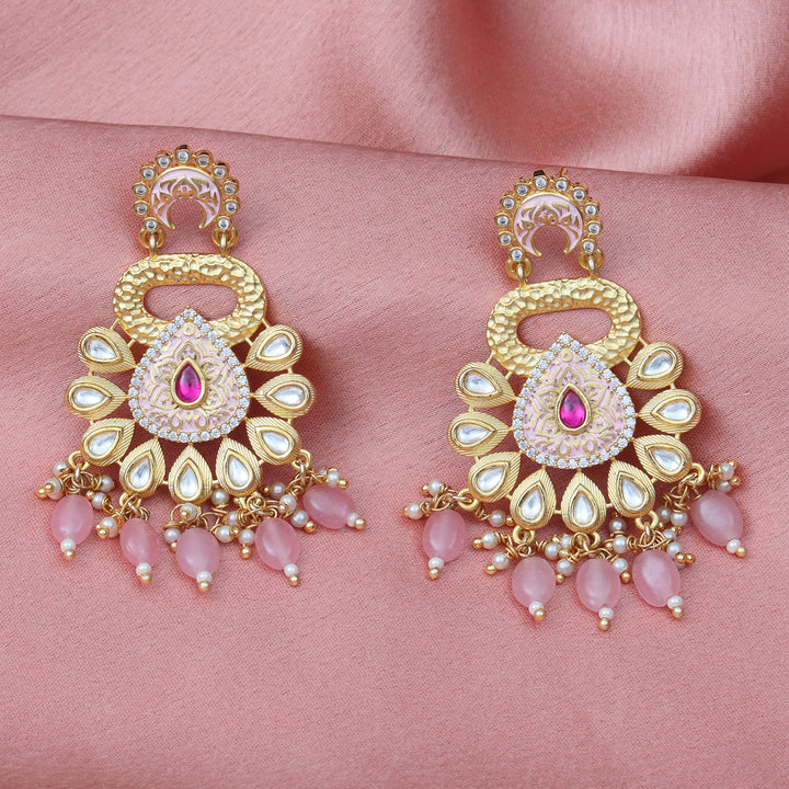 Gold finished Ivory Meenakari and Kundan Danglers