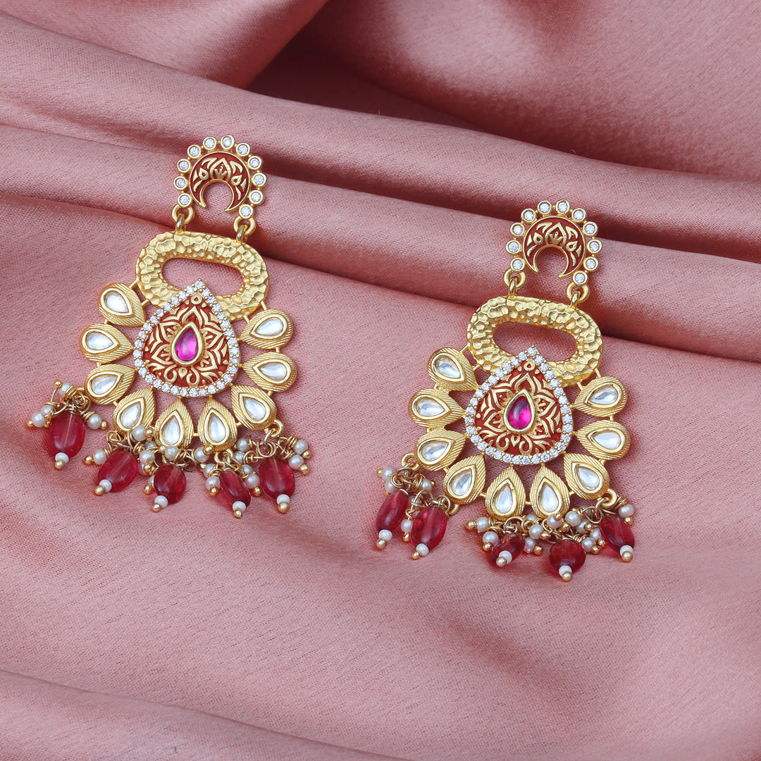 Gold finished Blue Meenakari and Kundan Danglers