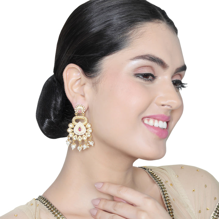 Gold finished Ivory Meenakari and Kundan Danglers