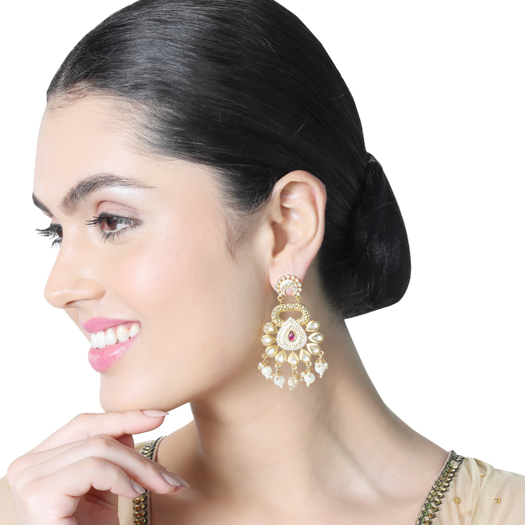 Gold finished Ivory Meenakari and Kundan Danglers