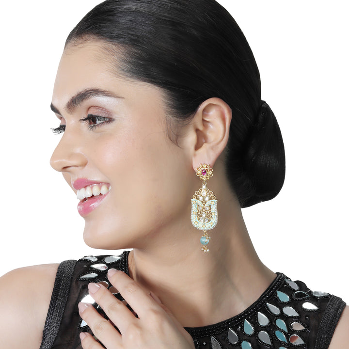 Midnight Black Meenakari Kundan Danglers