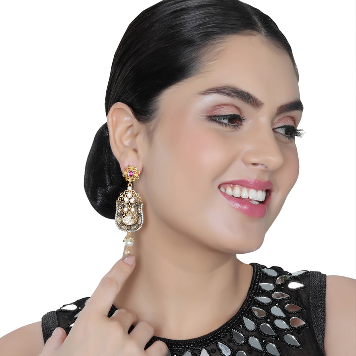 Midnight Black Meenakari Kundan Danglers