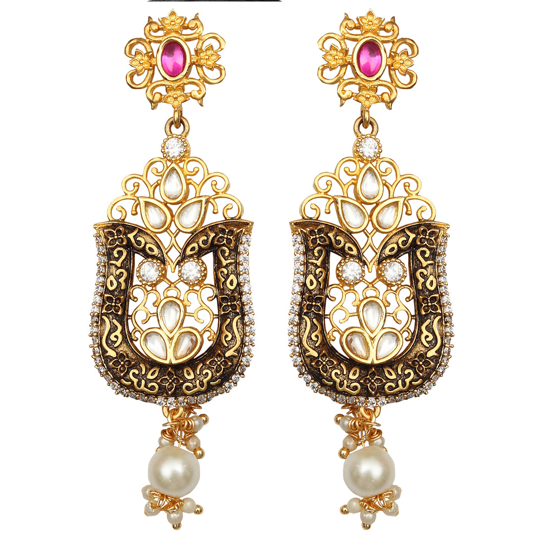 Midnight Black Meenakari Kundan Danglers