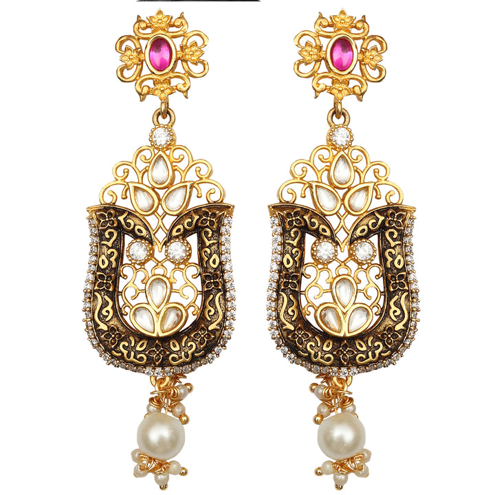 Midnight Black Meenakari Kundan Danglers