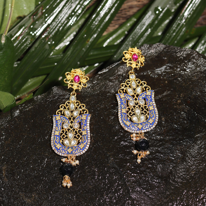 Phirozi Meenakari Kundan Danglers